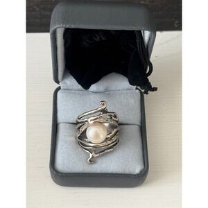 Vintage Israel 925 Sterling Silver Pearl Organic Branch Statement Ring